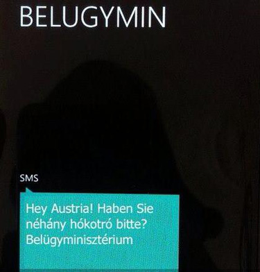 Belügyi SMS paródiája (Forrás: Facebook)