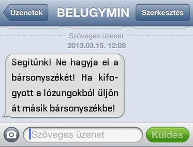 Belügyi SMS paródiája (Forrás: Facebook)