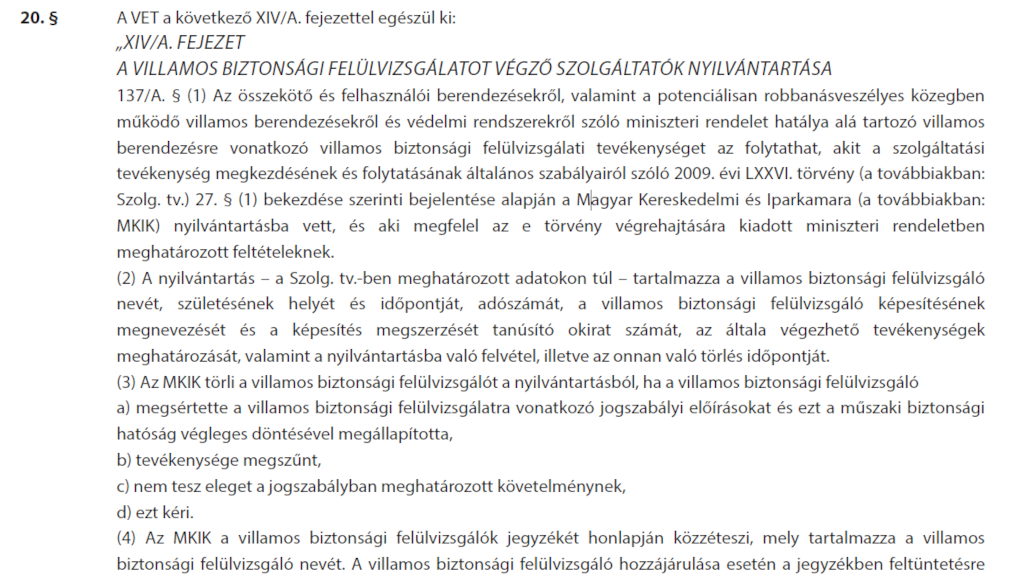 Nyilvántartás a villamos biztonsági felülvizsgálókról